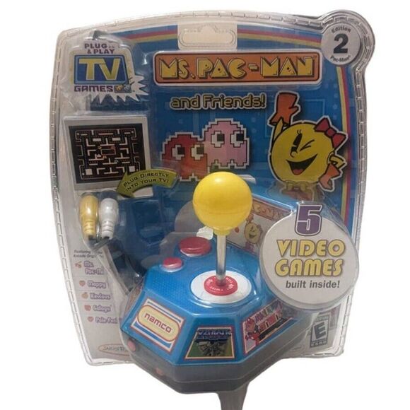 Jakks Pacific Namco Ms Pac Man Plug & Play TV Game 5 vintage arcade games NIB - Picture 1 of 3